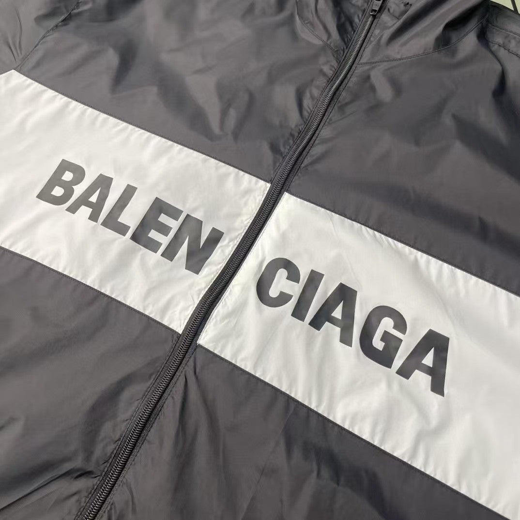 Black and white spliced slogan jacket