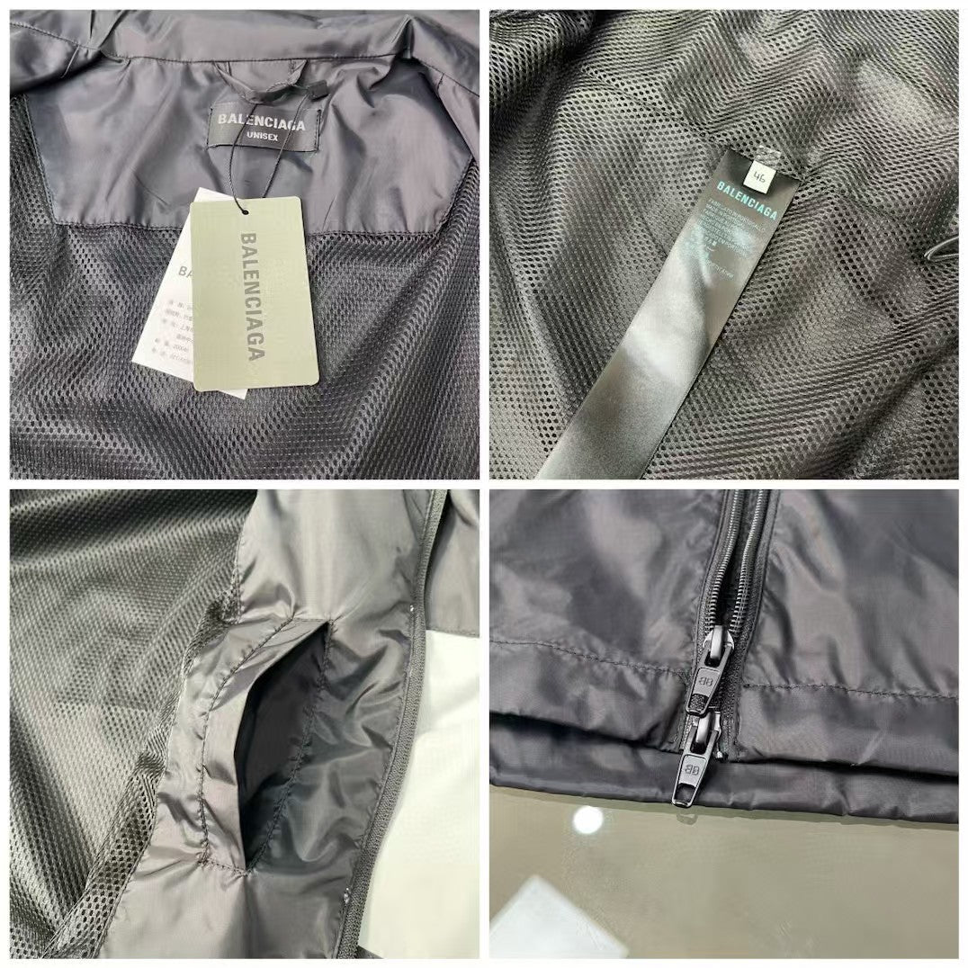 Black and white spliced slogan jacket