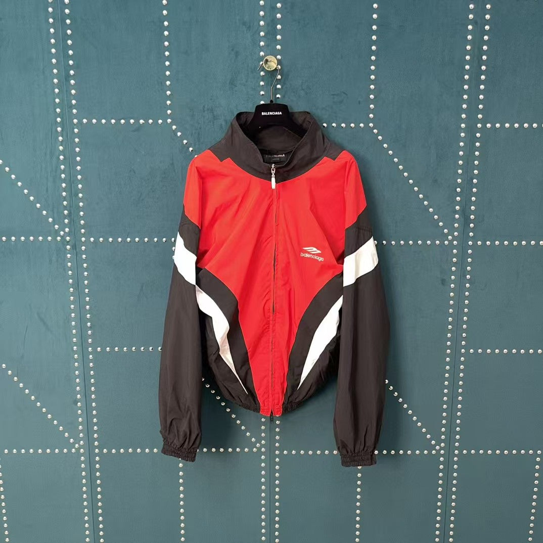 Red and blue spliced assault jacket