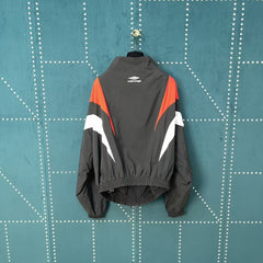Red and blue spliced assault jacket