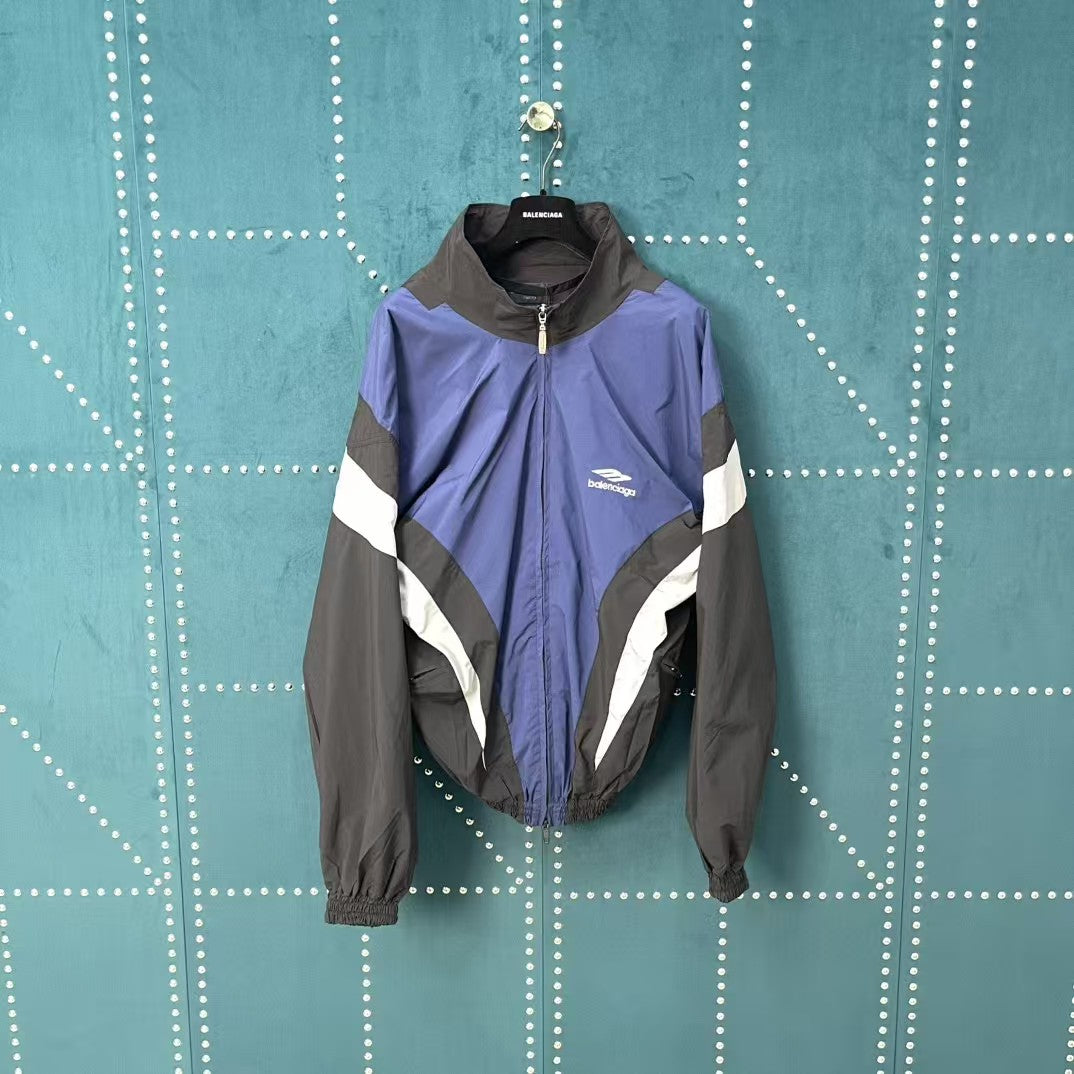 Red and blue spliced assault jacket