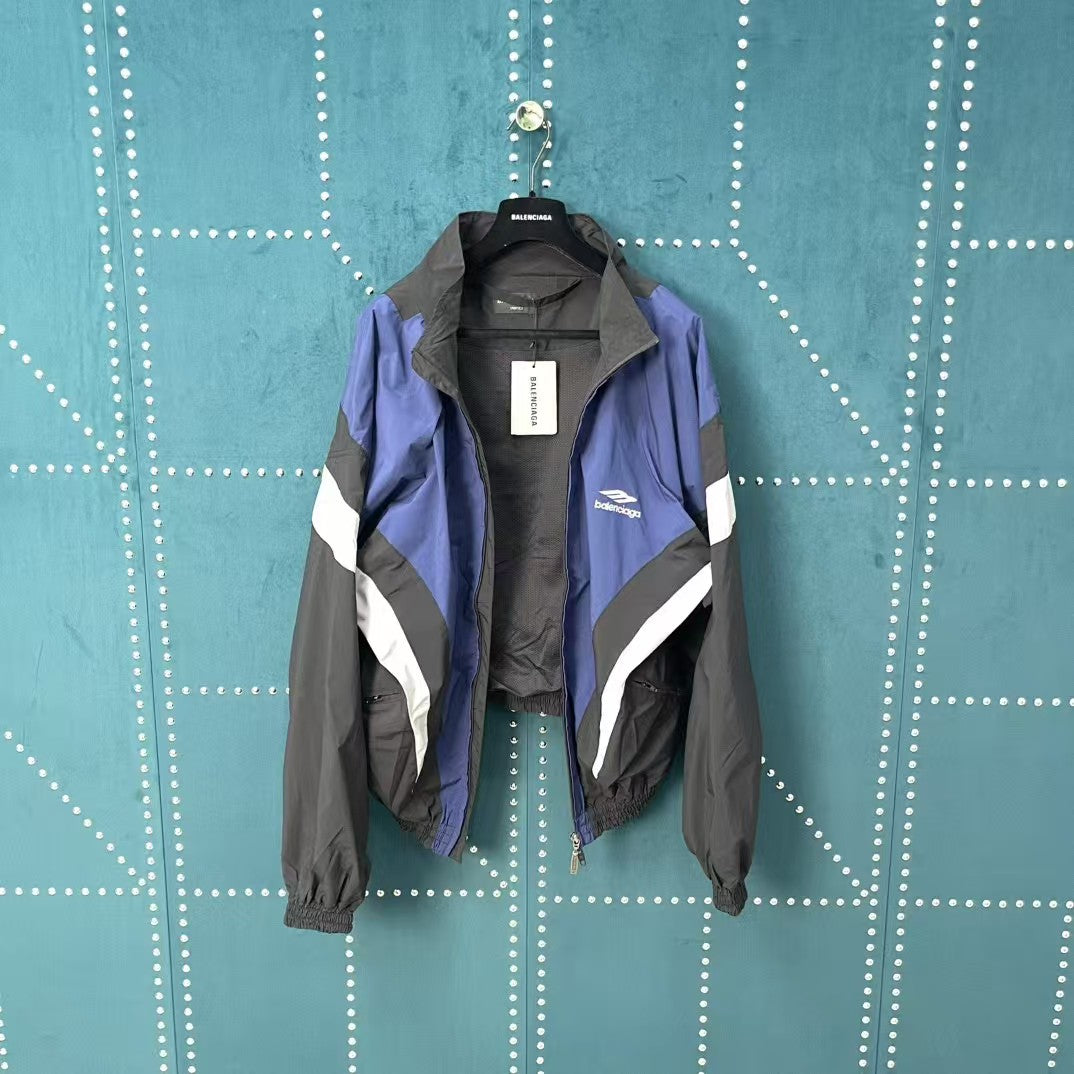 Red and blue spliced assault jacket