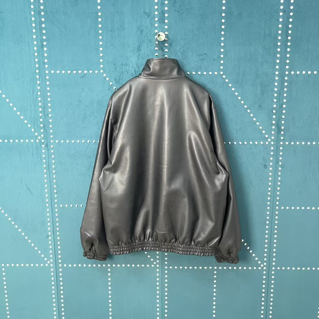 Embroidered leather jacket jacket