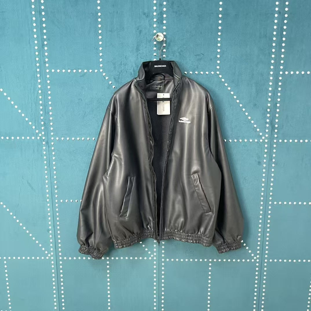 Embroidered leather jacket jacket