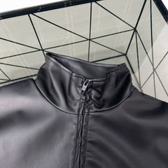Embroidered leather jacket jacket