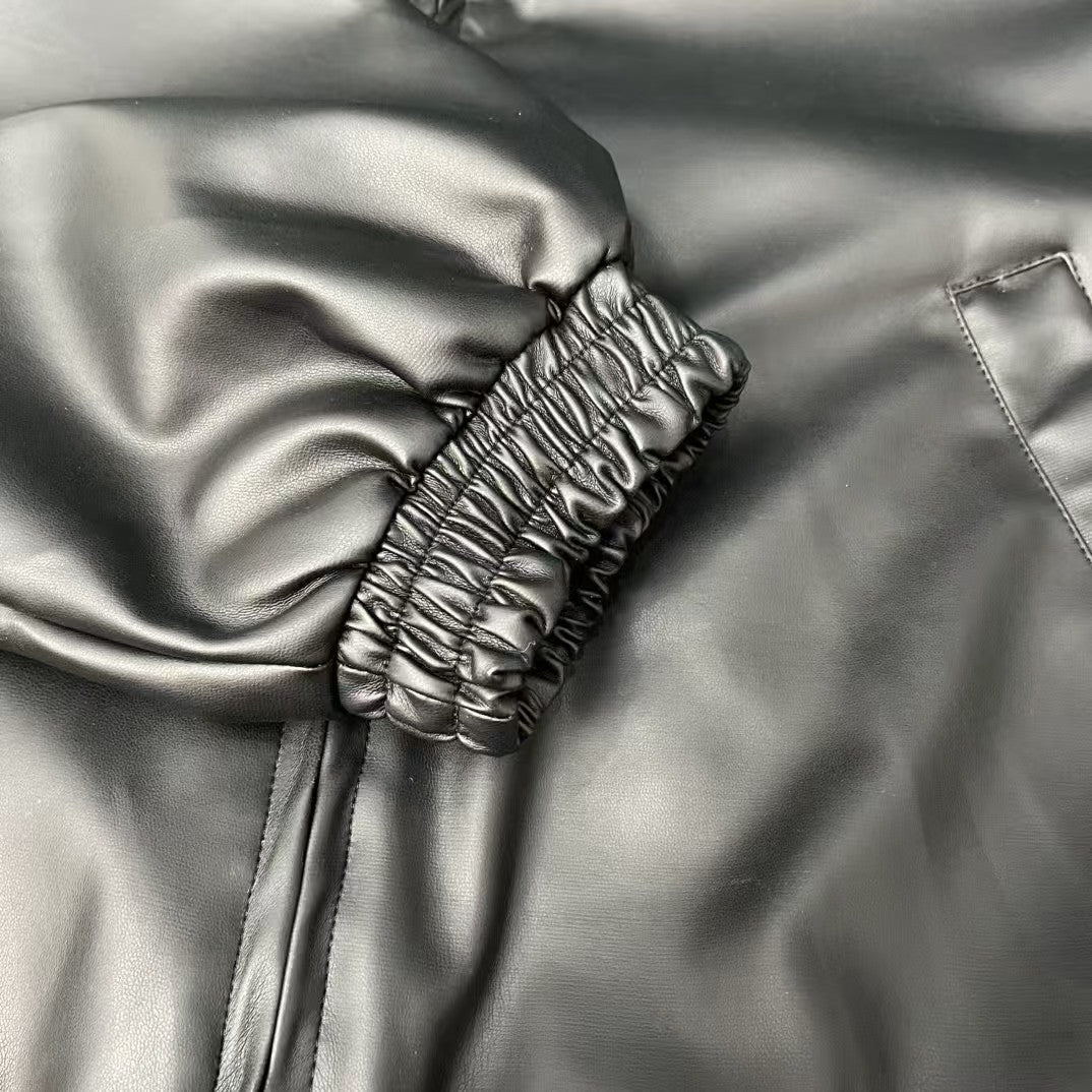 Embroidered leather jacket jacket