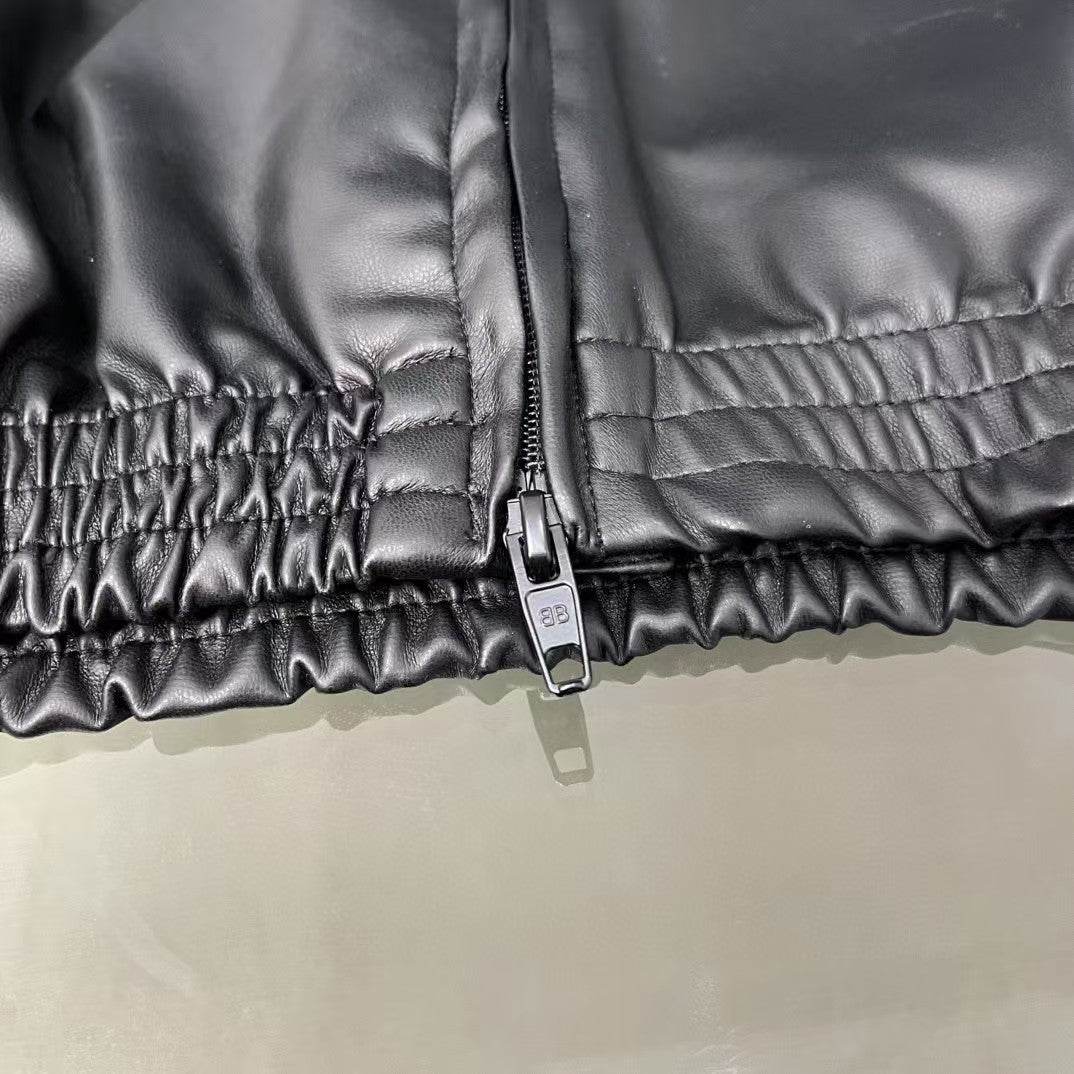 Embroidered leather jacket jacket