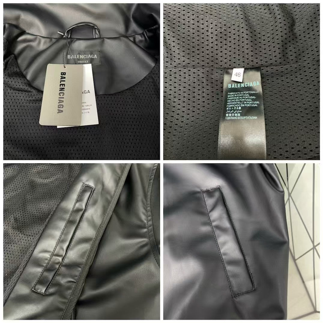 Embroidered leather jacket jacket