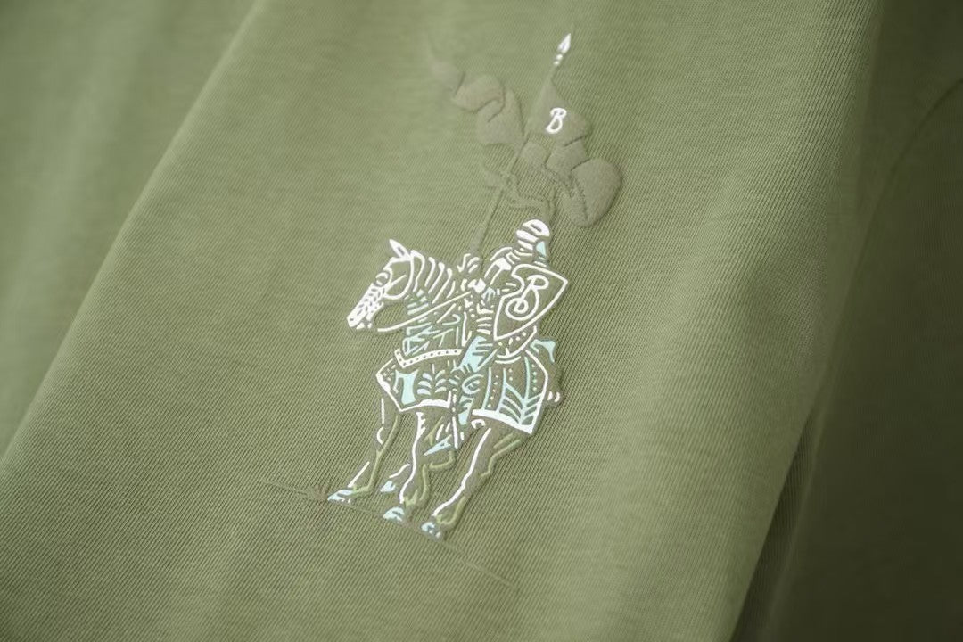 Early Spring New Micro Label Equestrian Knight Printed Short Sleeve