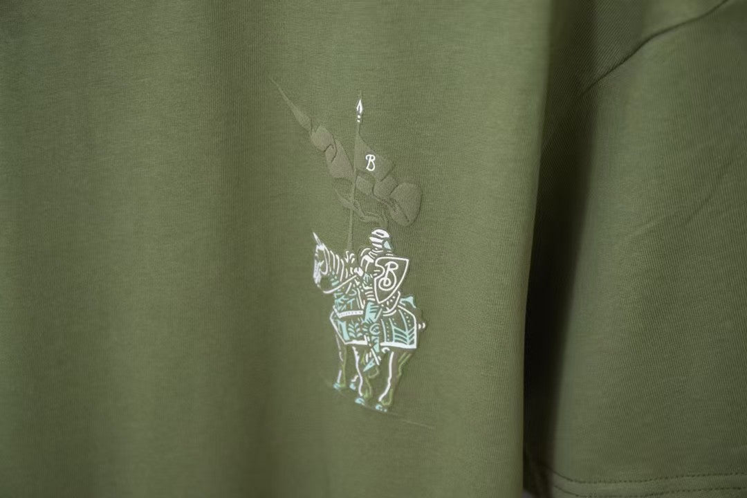 Early Spring New Micro Label Equestrian Knight Printed Short Sleeve
