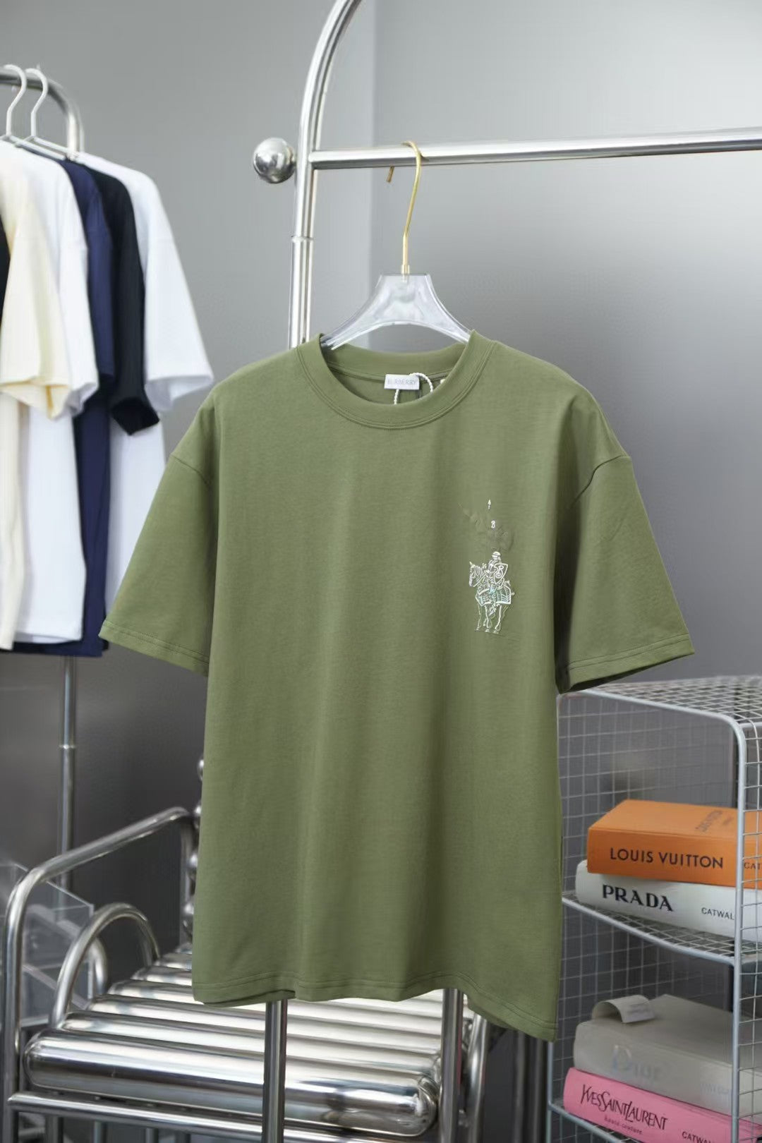 Early Spring New Micro Label Equestrian Knight Printed Short Sleeve