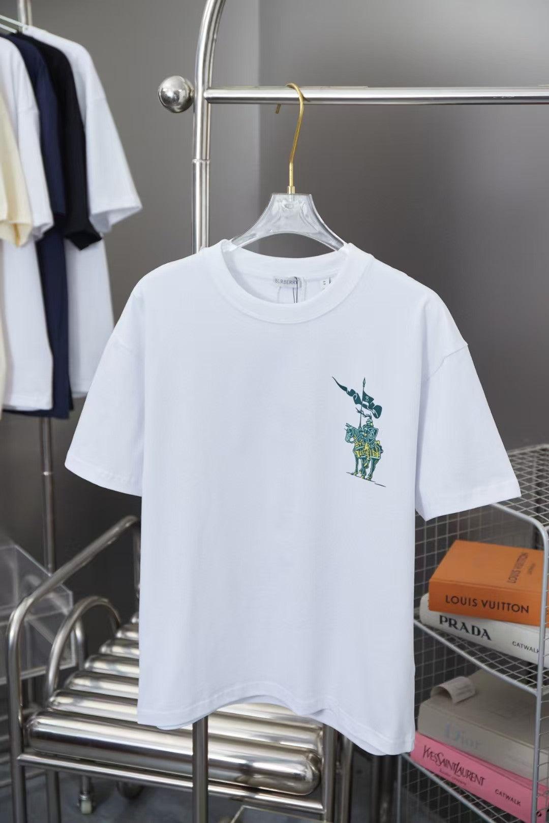 Early Spring New Micro Label Equestrian Knight Printed Short Sleeve