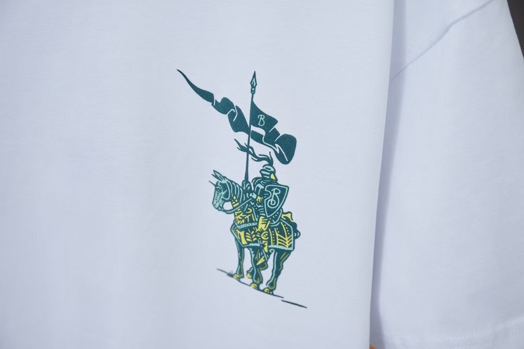 Early Spring New Micro Label Equestrian Knight Printed Short Sleeve