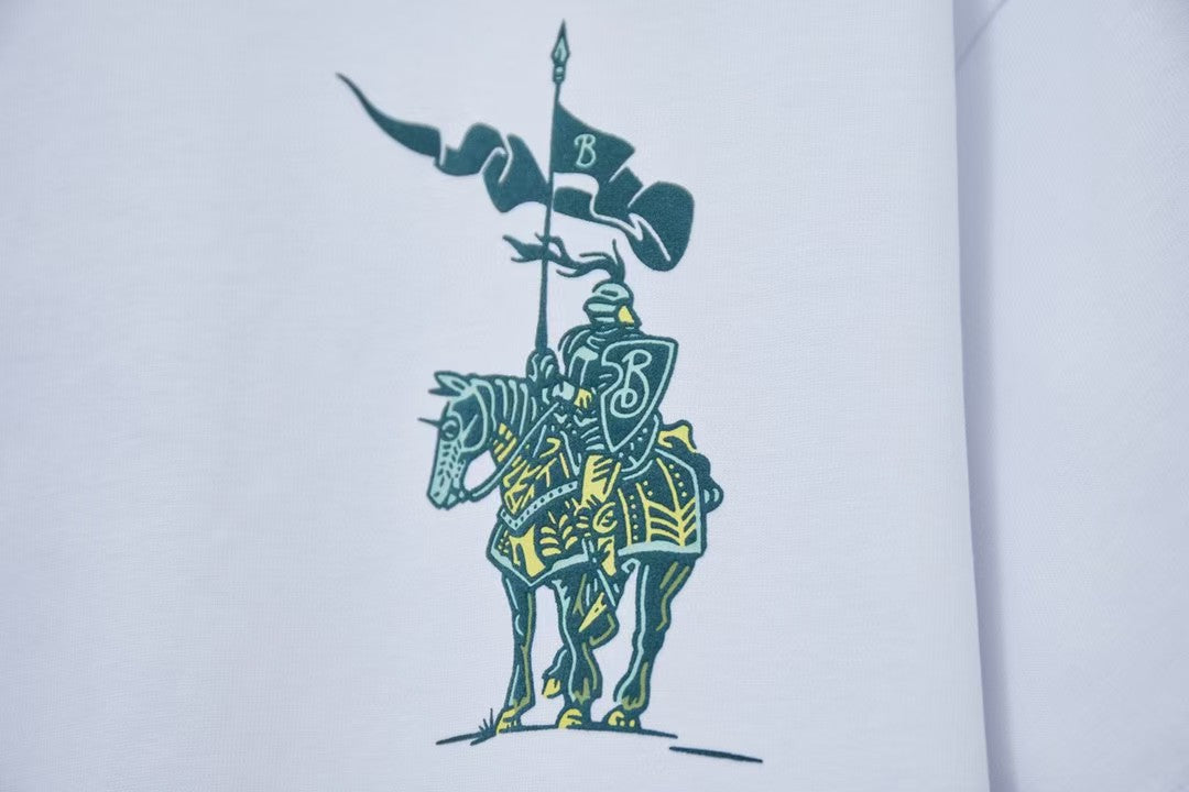 Early Spring New Micro Label Equestrian Knight Printed Short Sleeve
