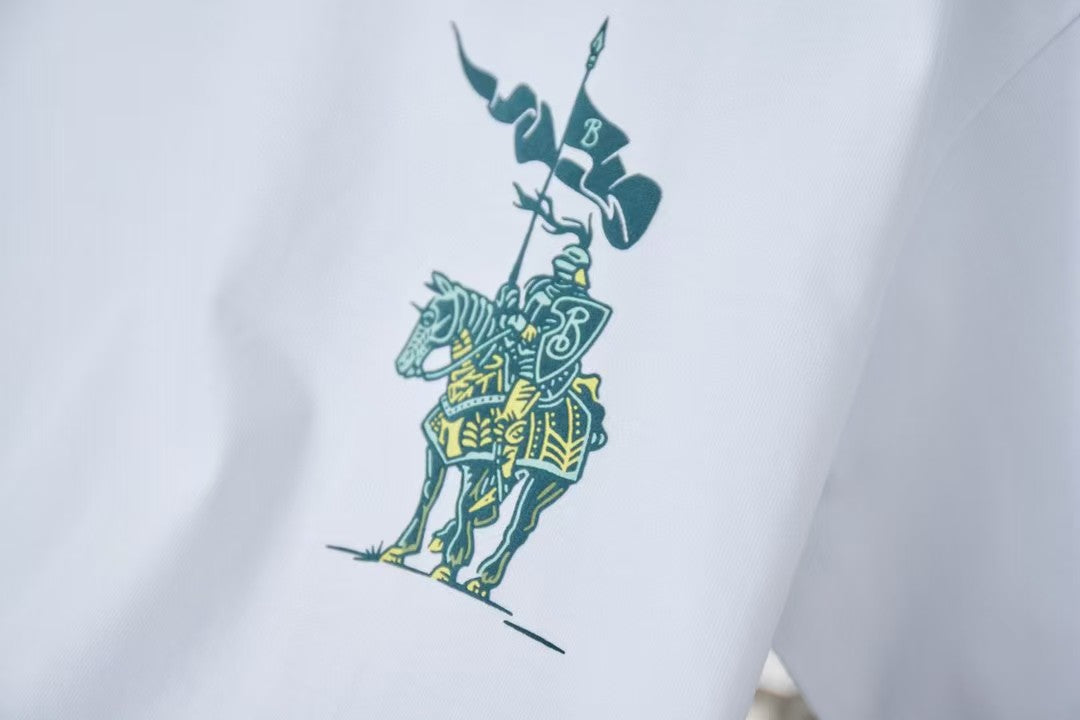 Early Spring New Micro Label Equestrian Knight Printed Short Sleeve