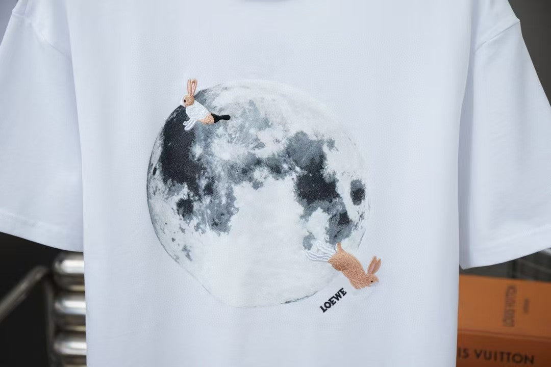 Early Spring New Moon Rabbit Embroidered Short Sleeve
