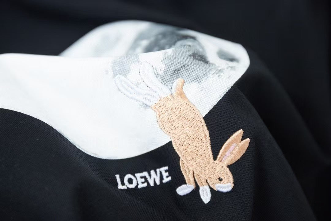 Early Spring New Moon Rabbit Embroidered Short Sleeve