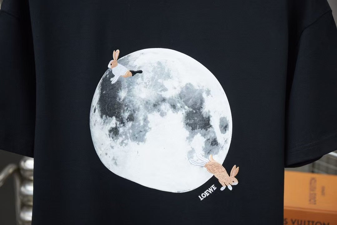 Early Spring New Moon Rabbit Embroidered Short Sleeve