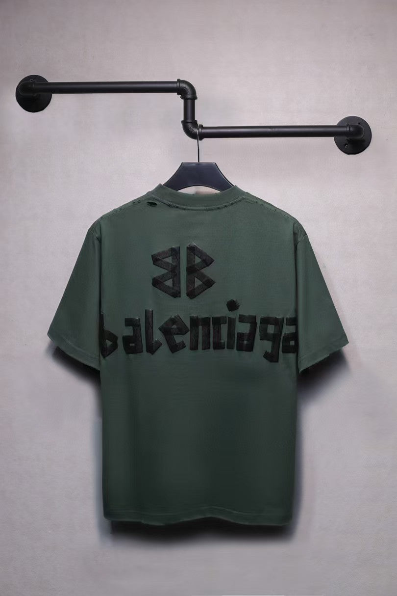 Short sleeved T-shirt with embossed paper tape