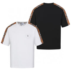 Embroidered with classic plaid patchwork short sleeved T-shirt