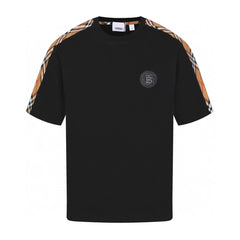 Embroidered with classic plaid patchwork short sleeved T-shirt