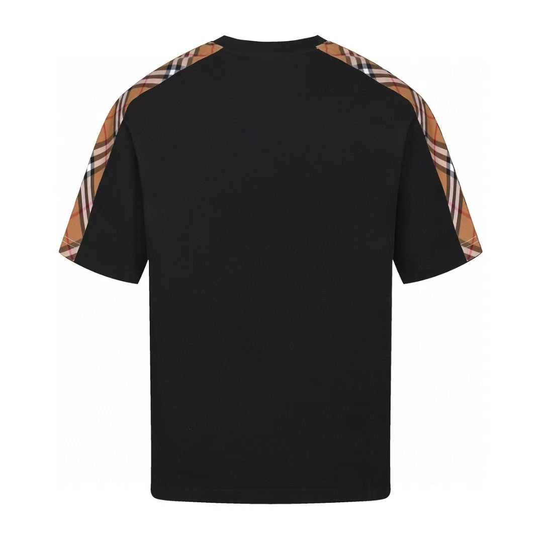 Embroidered with classic plaid patchwork short sleeved T-shirt