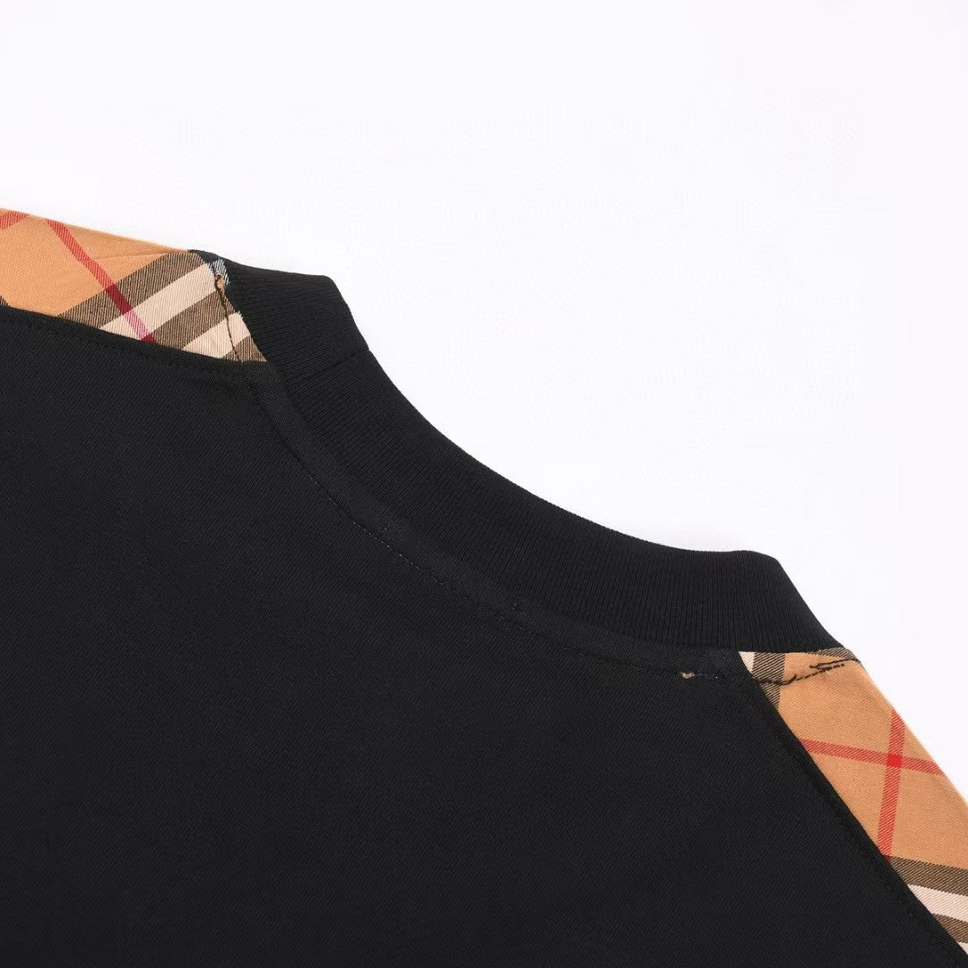 Embroidered with classic plaid patchwork short sleeved T-shirt