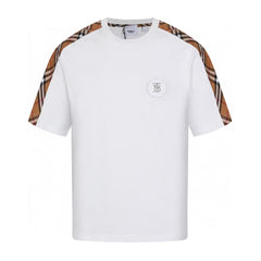 Embroidered with classic plaid patchwork short sleeved T-shirt