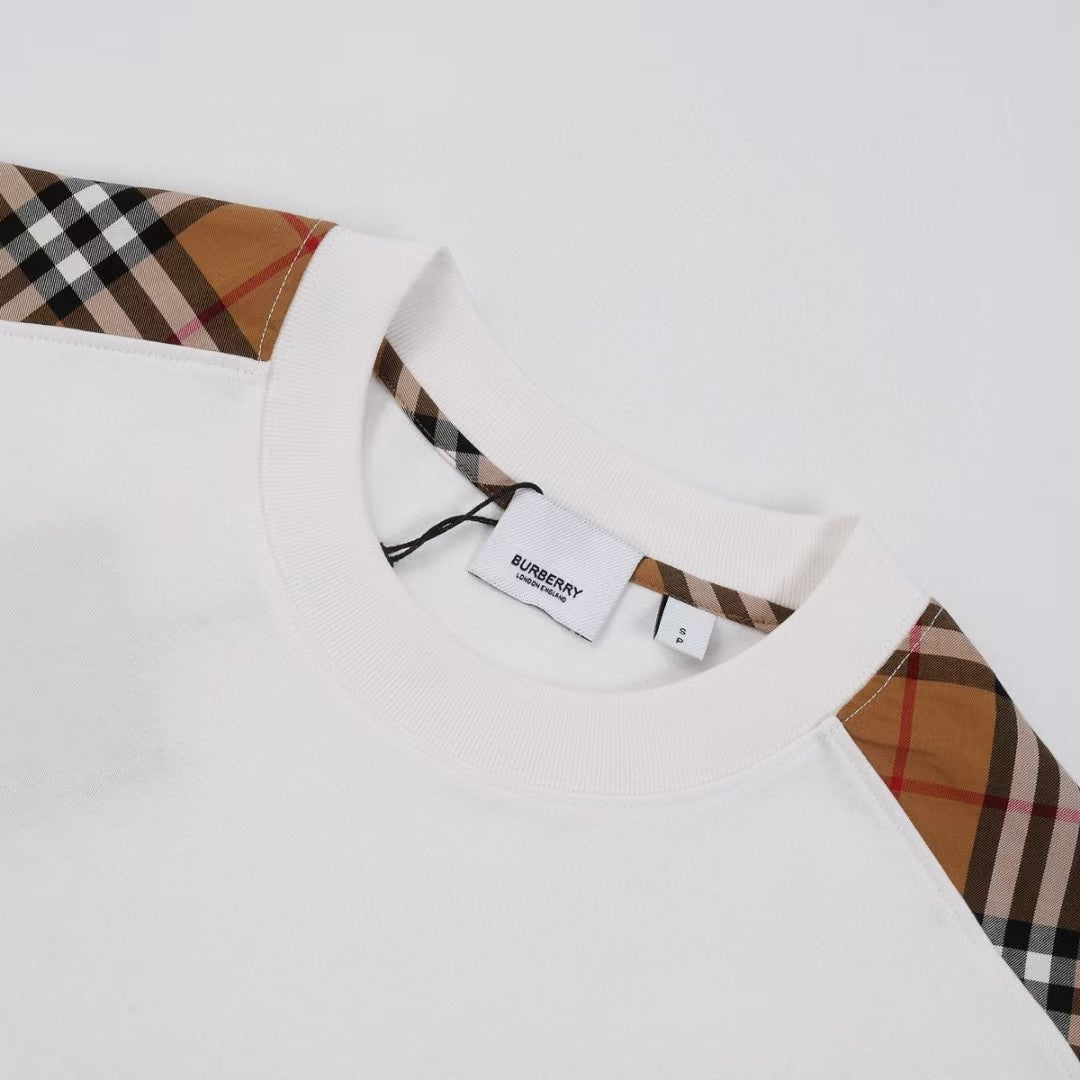 Embroidered with classic plaid patchwork short sleeved T-shirt