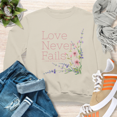 Love Never Fails Floral Christian Sweatshirt