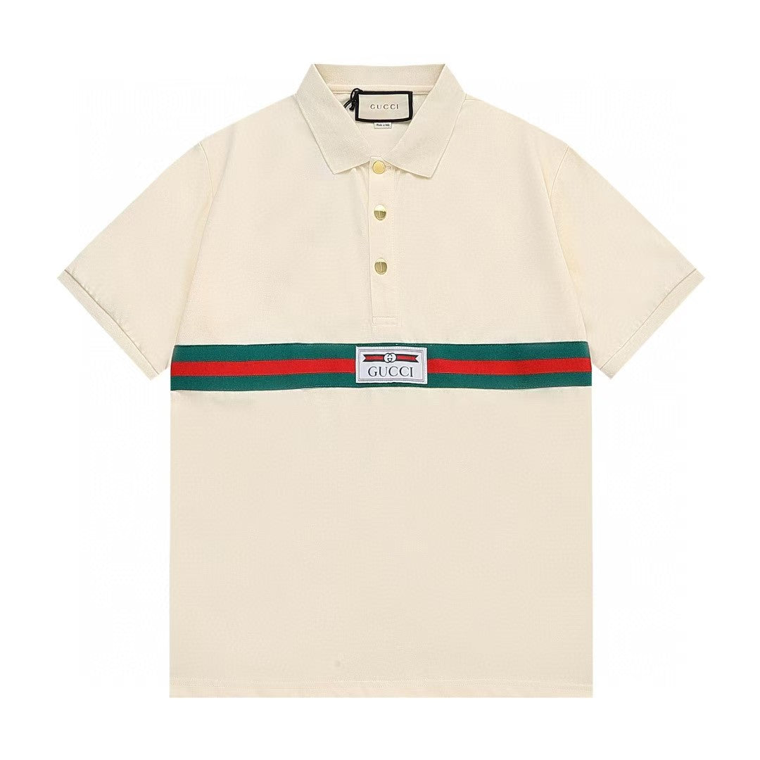 Alphabet Embroidered Cross Collar Polo Shirt