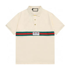 Alphabet Embroidered Cross Collar Polo Shirt