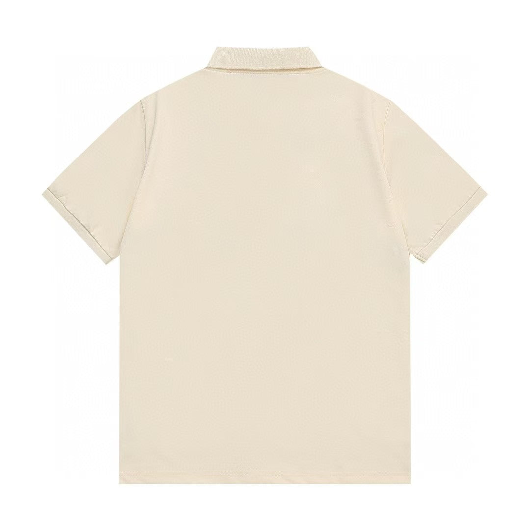 Alphabet Embroidered Cross Collar Polo Shirt