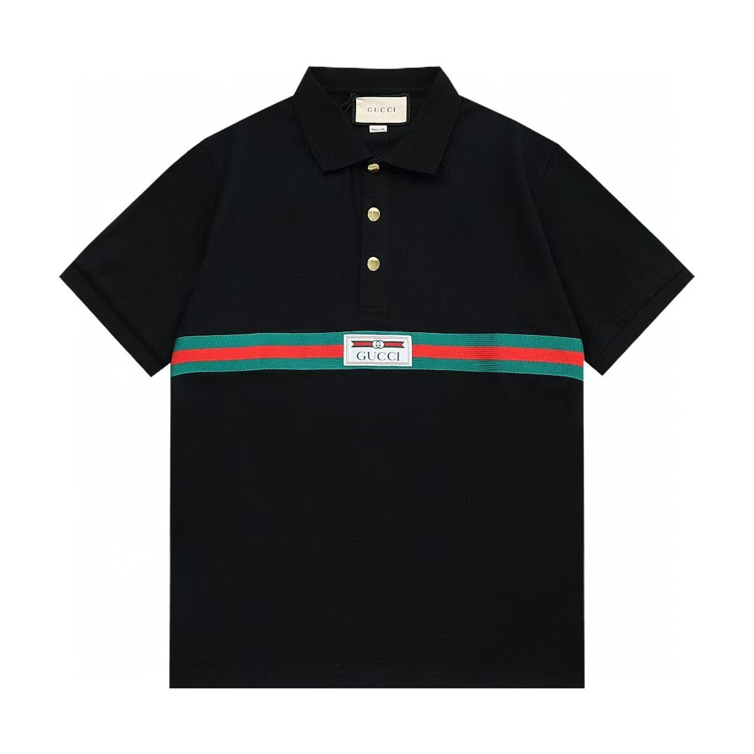 Alphabet Embroidered Cross Collar Polo Shirt