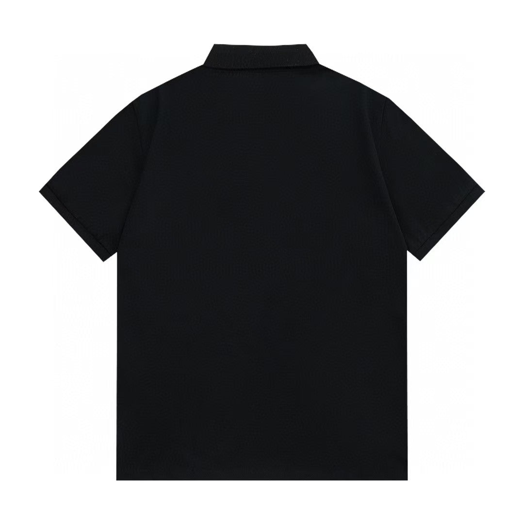 Alphabet Embroidered Cross Collar Polo Shirt