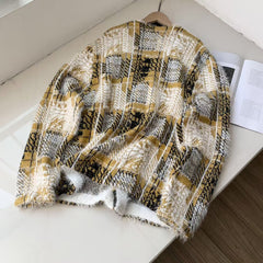Grid V-neck buckle classic autumn/winter cardigan sweater