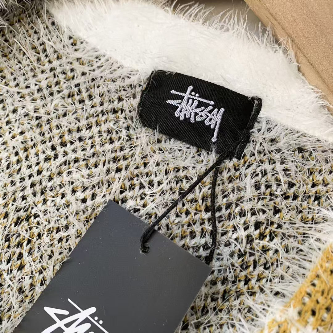Grid V-neck buckle classic autumn/winter cardigan sweater