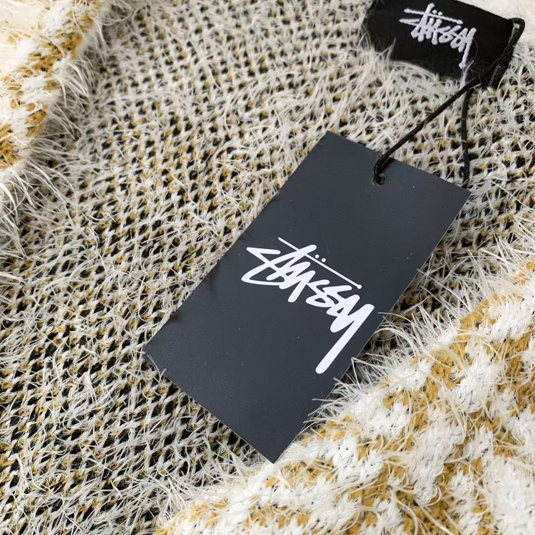 Grid V-neck buckle classic autumn/winter cardigan sweater