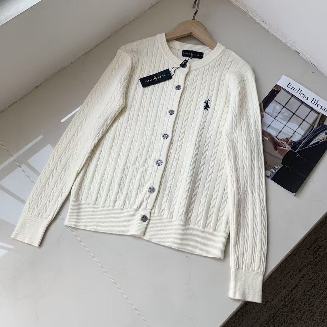 Classic logo embroidered cardigan long sleeved knit sweater