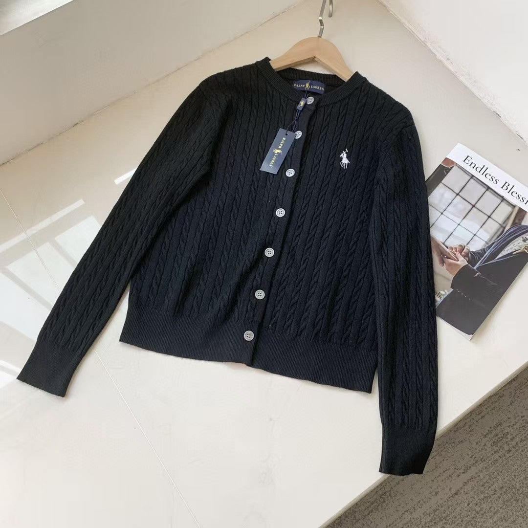 Classic logo embroidered cardigan long sleeved knit sweater