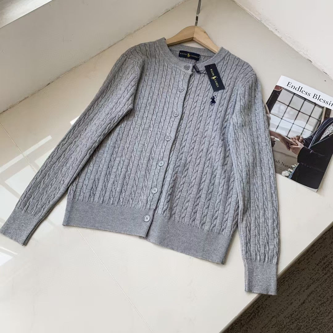 Classic logo embroidered cardigan long sleeved knit sweater