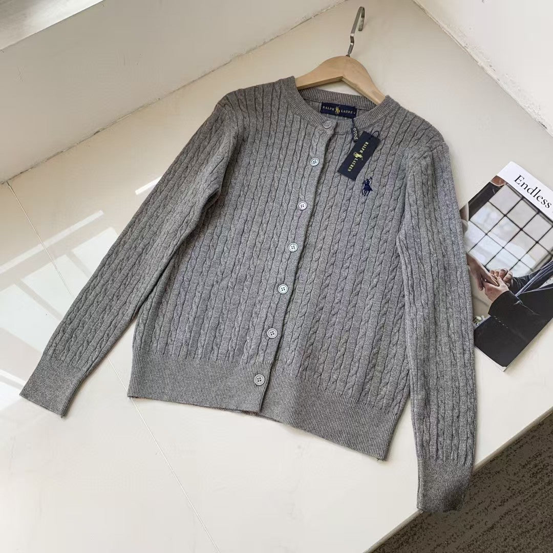 Classic logo embroidered cardigan long sleeved knit sweater