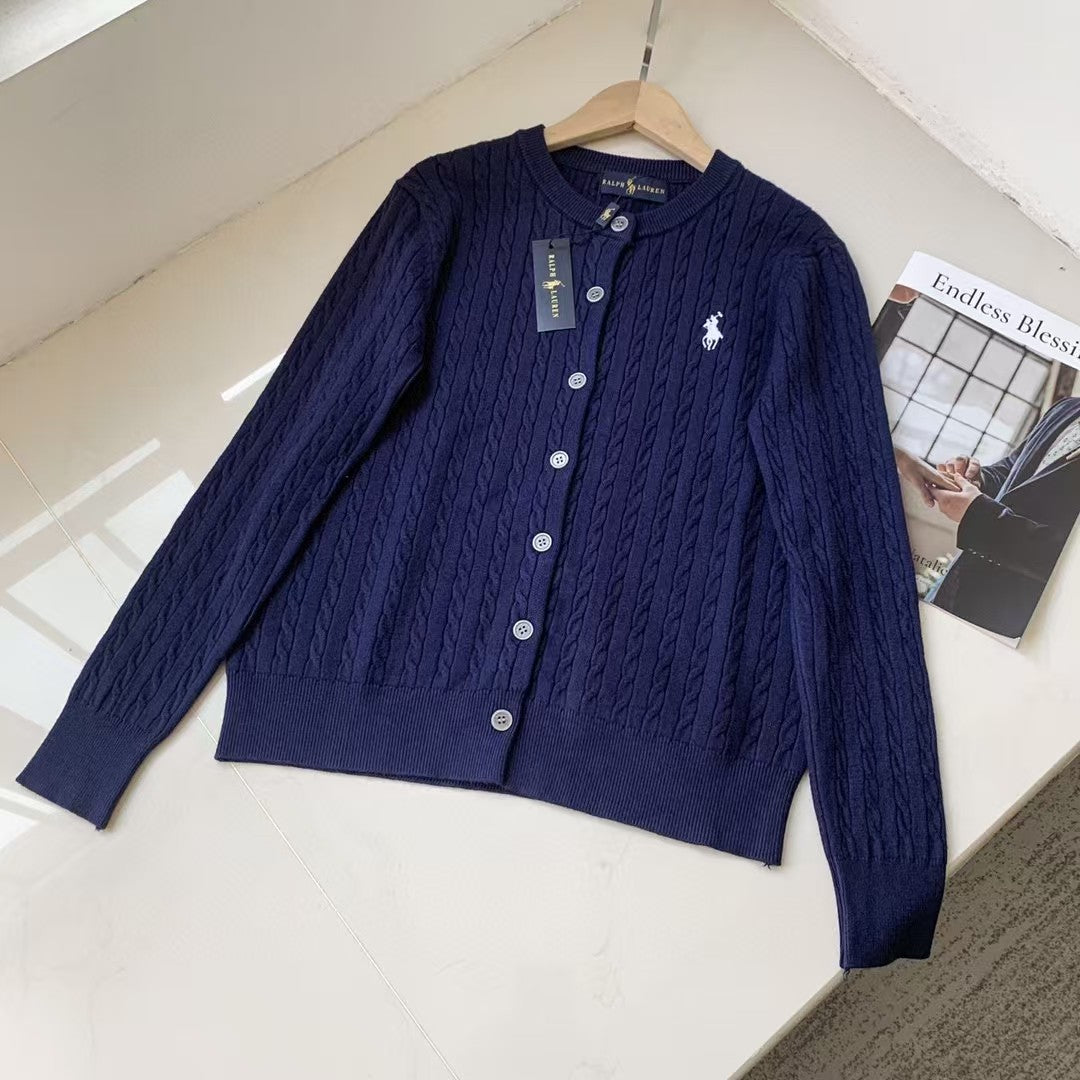 Classic logo embroidered cardigan long sleeved knit sweater