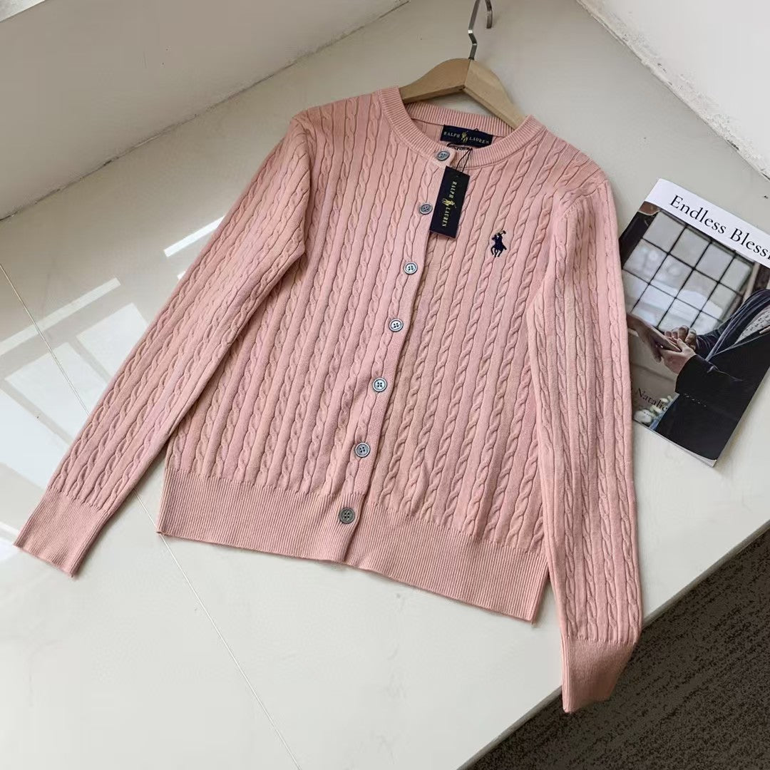 Classic logo embroidered cardigan long sleeved knit sweater