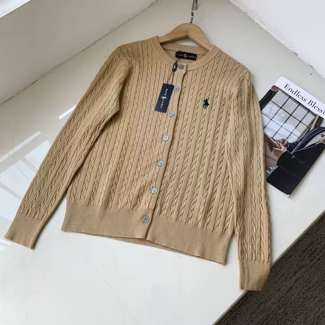 Classic logo embroidered cardigan long sleeved knit sweater