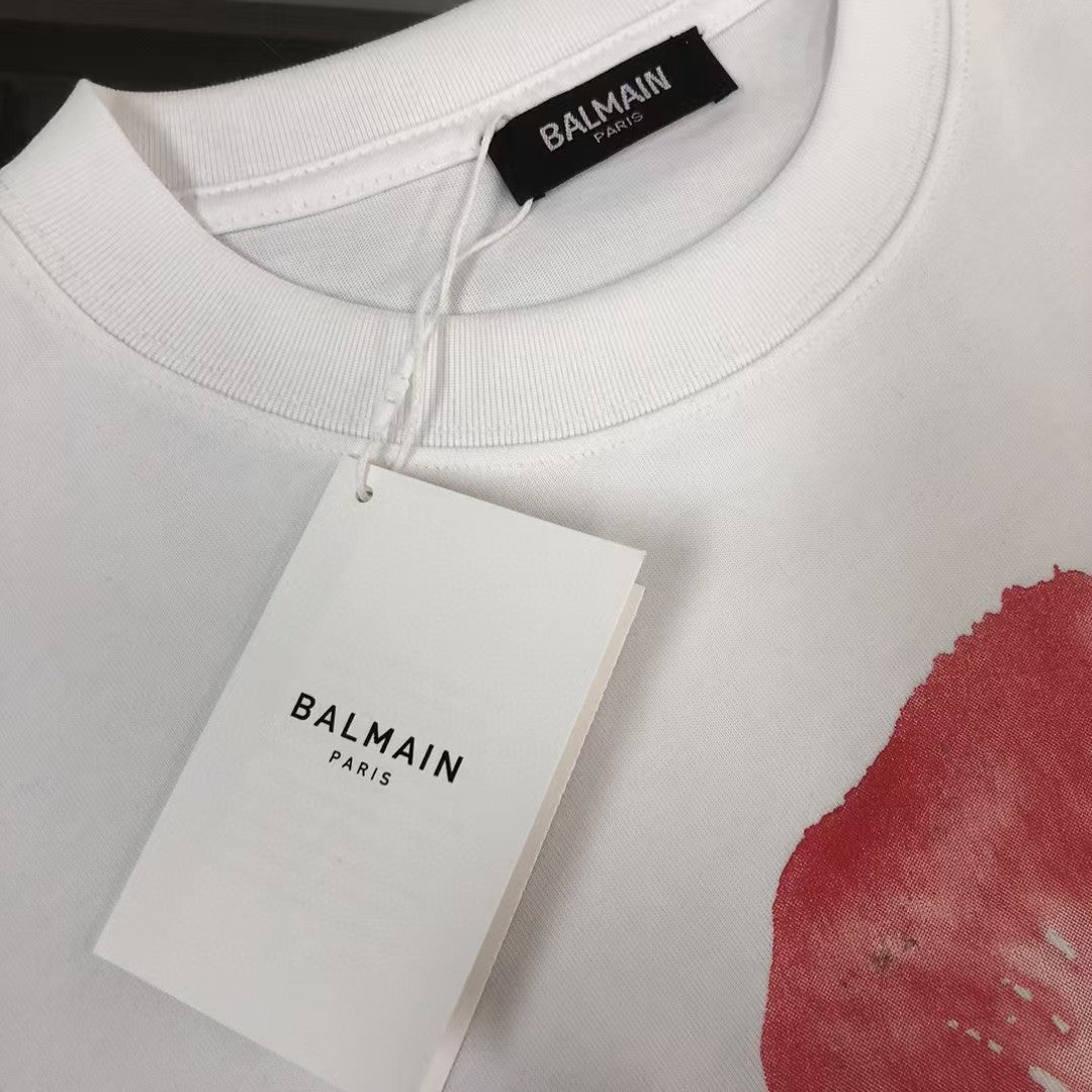 Embroidered letter round neck short sleeved T-shirt