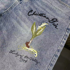Embroidered front and back washed denim jeans