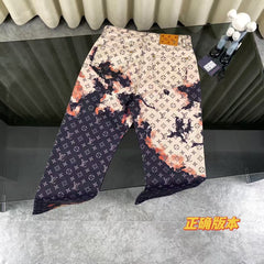Flame presbyopia full print couple casual straight leg jeans