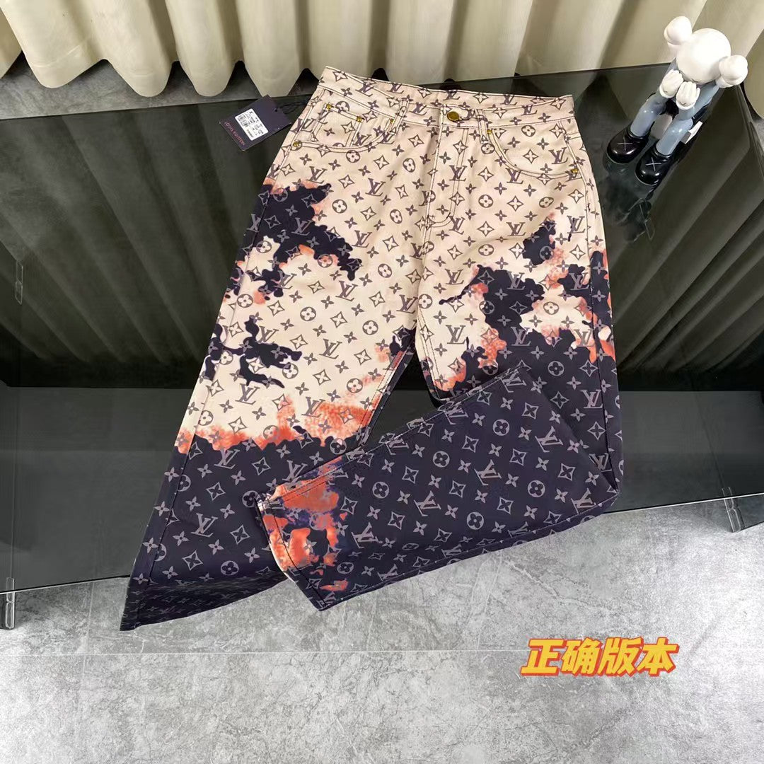 Flame presbyopia full print couple casual straight leg jeans
