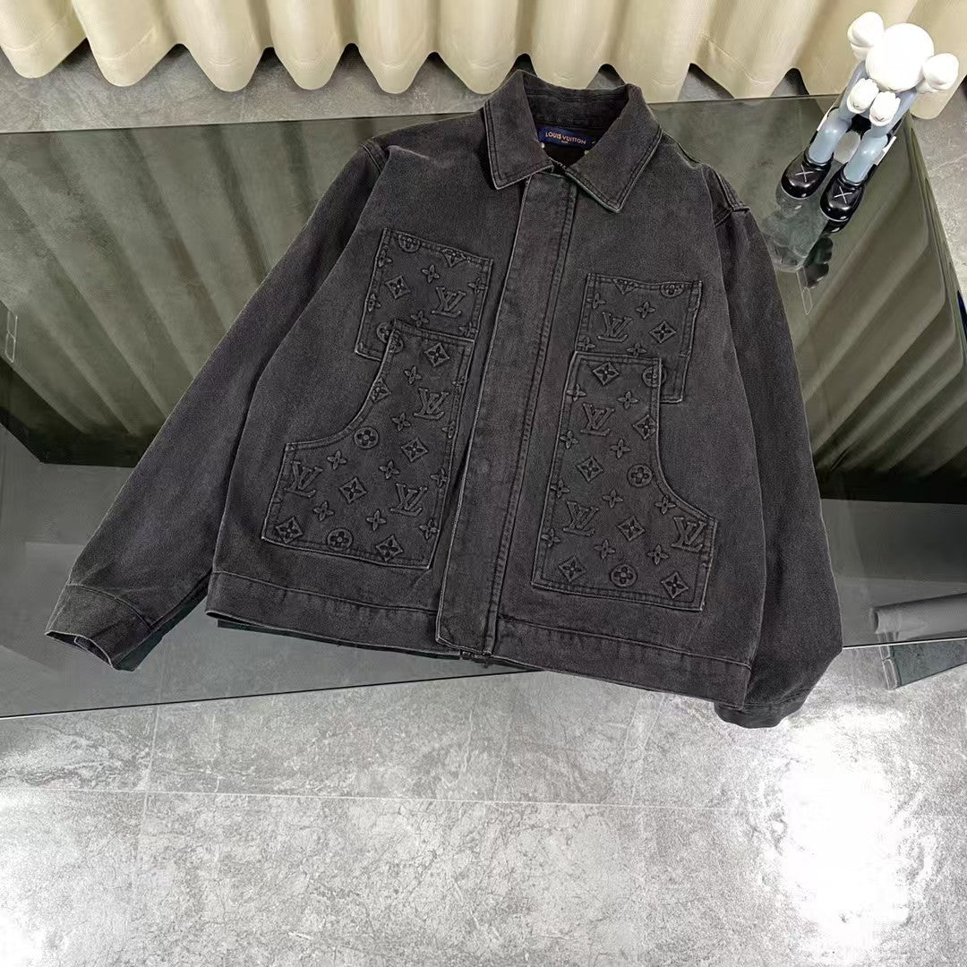 Pocket printed embossed denim jacket jacket, denim suit